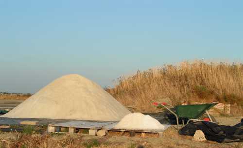 mulon de gros sel et tas de fleur de sel